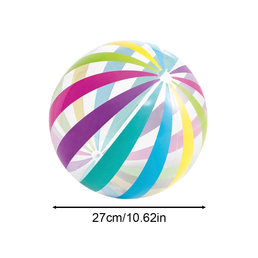 15.35" Colorful Striped Transparent Inflatable Beach Ball - Perfect for Beach, Pool & Party Games (1 Piece)