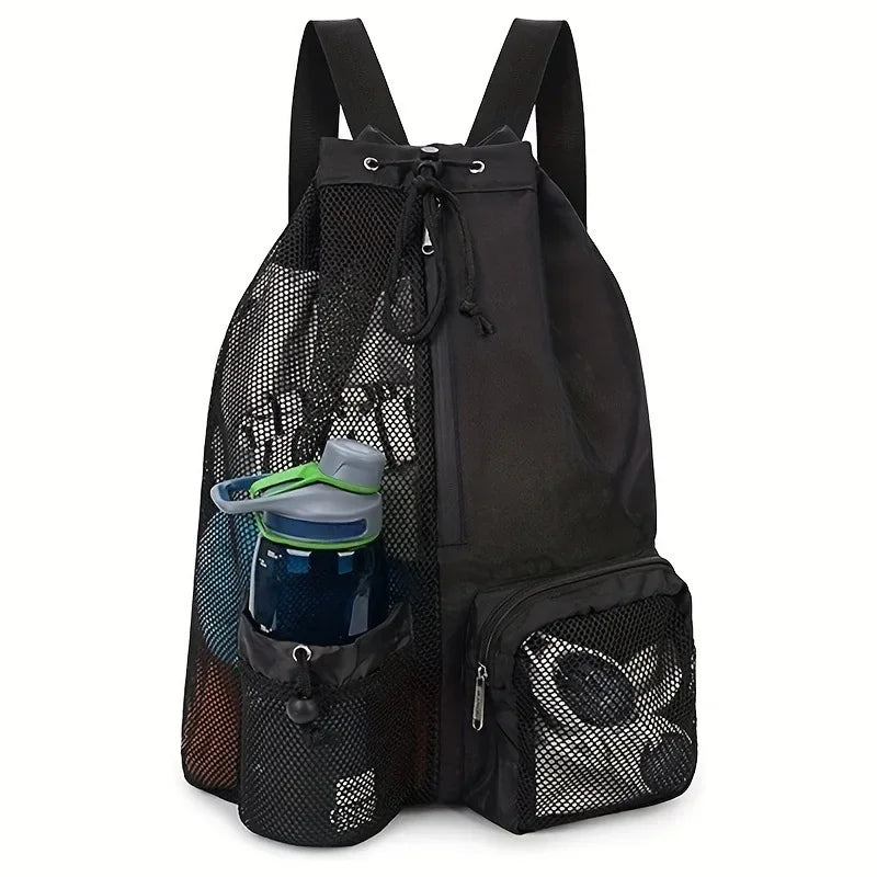 Multipurpose Mesh Drawstring Swim Backpack with Wet Compartment for Beach, Pool, Gym and Workout Equipment