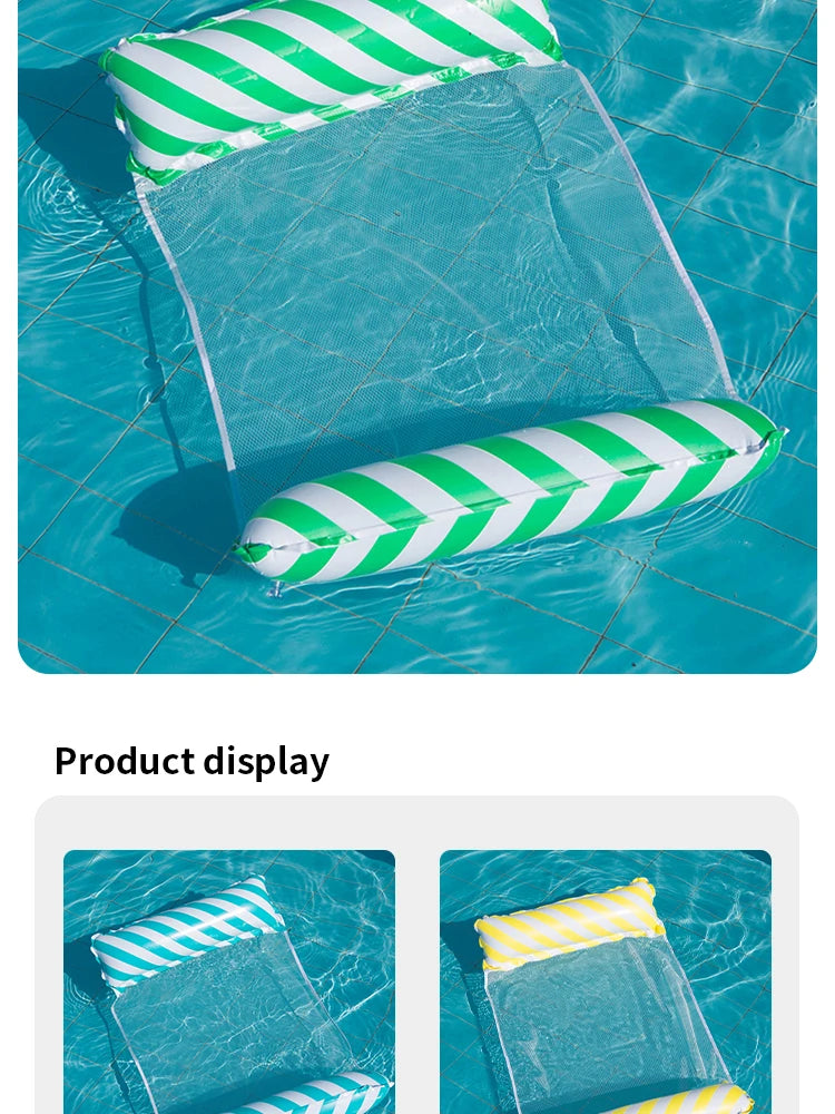 Striped Inflatable Pool Float Chair - Foldable Beach Lounge with Mesh Backrest for Swimming and Leisure