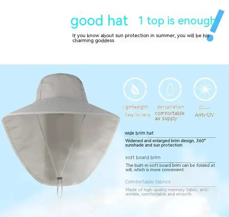 Unisex Wide Brim Safari Hat with Cooling Neck Flap - Sun Protection Baseball Cap for Outdoor Hiking and Fishing