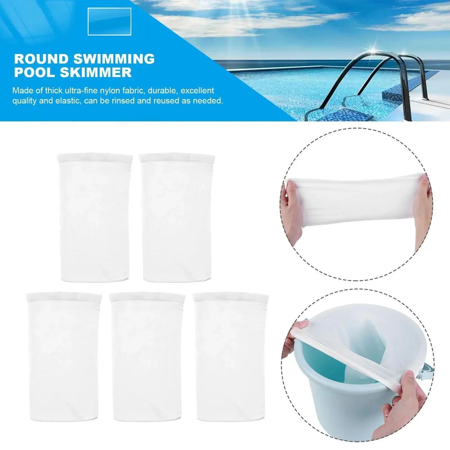 Pool Skimmer Filter Socks - Nylon Mesh Basket Filters for Swimming Pool Cleaning (5-50 Pack)