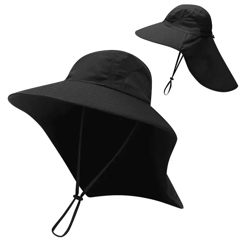 Unisex Wide Brim Safari Hat with Cooling Neck Flap - Sun Protection Baseball Cap for Outdoor Hiking and Fishing