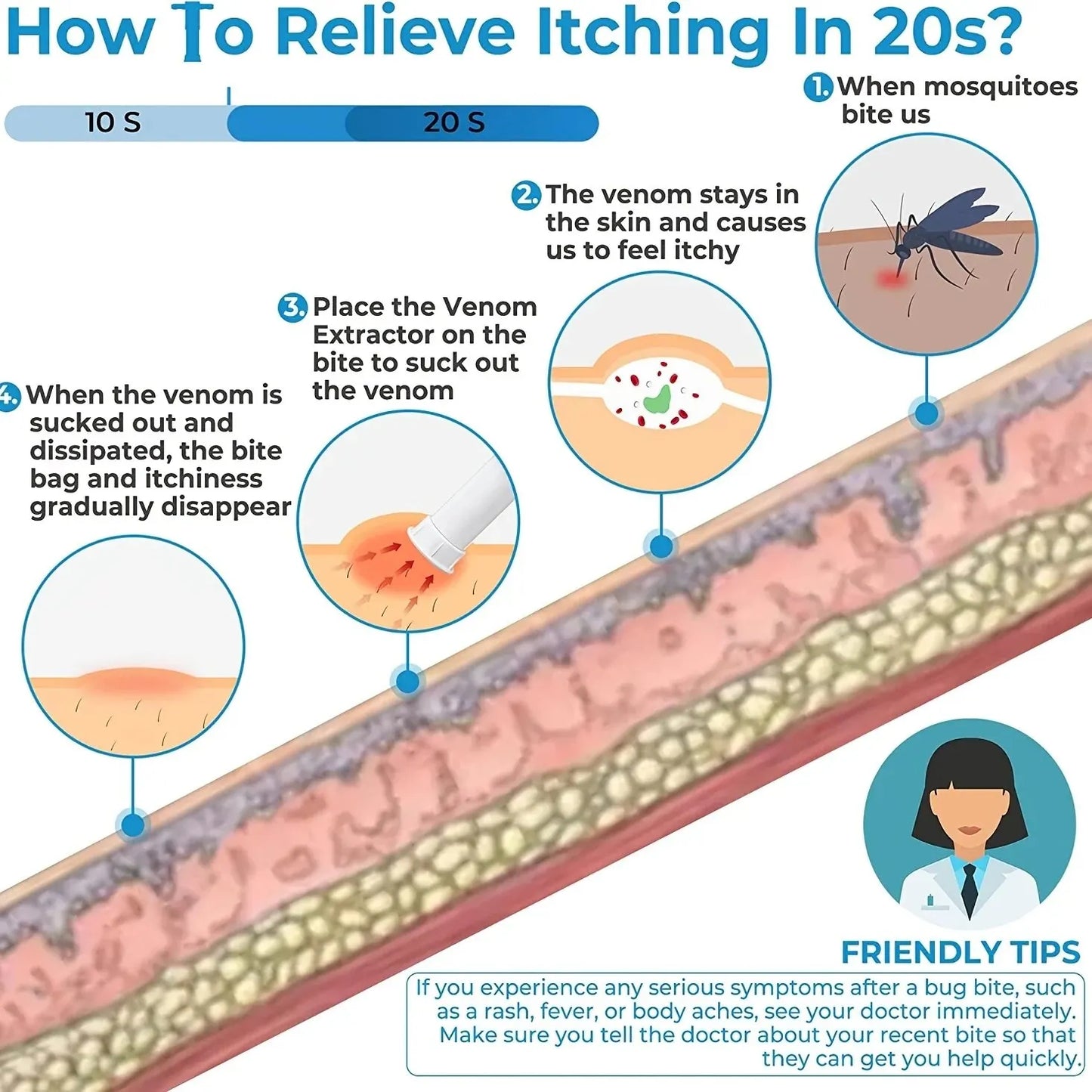 Natural Insect Bite Relief Tool - Chemical-Free Poison Extractor for Bug Bites, Bee & Wasp Stings