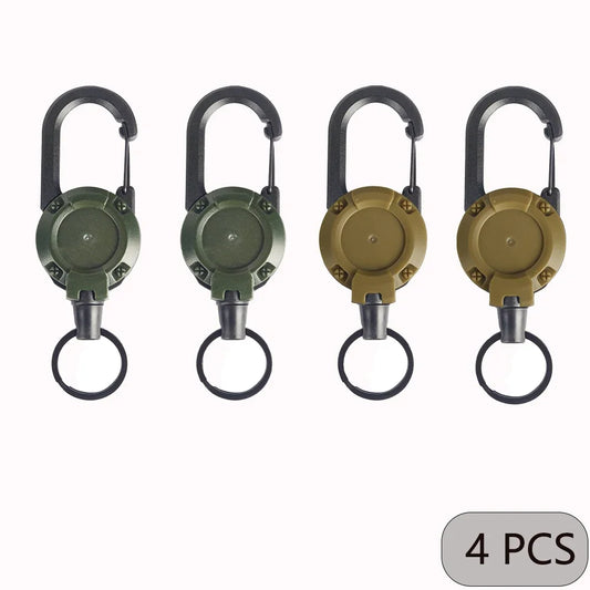 Heavy Duty Retractable Badge Reel Keychain with Carabiner Clip - Extendable Key Chain Holder for Men's Outdoor Bags (1/2/4 Pack Options)