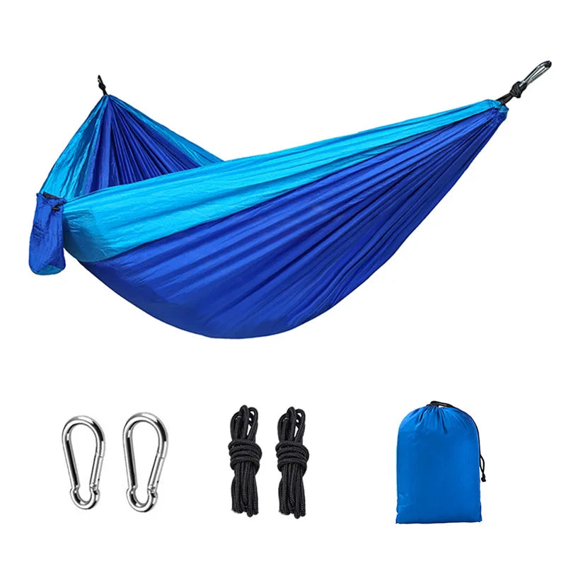 Portable Nylon Camping Hammock - High Strength Parachute Fabric Hanging Bed for Single Person Outdoor Use