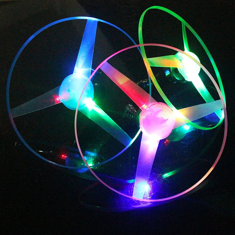 Kid's Sports Pull-Line Saucer Toys - Children's Outdoor Fun - Rotating Flying Toy with LED Light