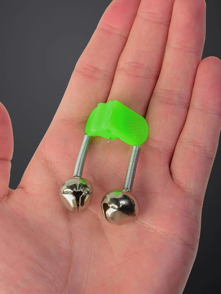 Fishing Rod Bite Alarm Set - 5 Pack Green ABS Bell Clamps with Metal Tips for Outdoor Fishing