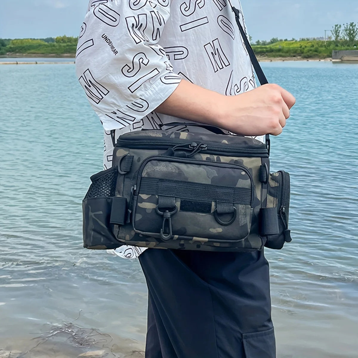 Versatile Fishing Gear Bag - Canvas Waist Pack with Crossbody & Shoulder Straps, Multi-Purpose Travel Sports Bag