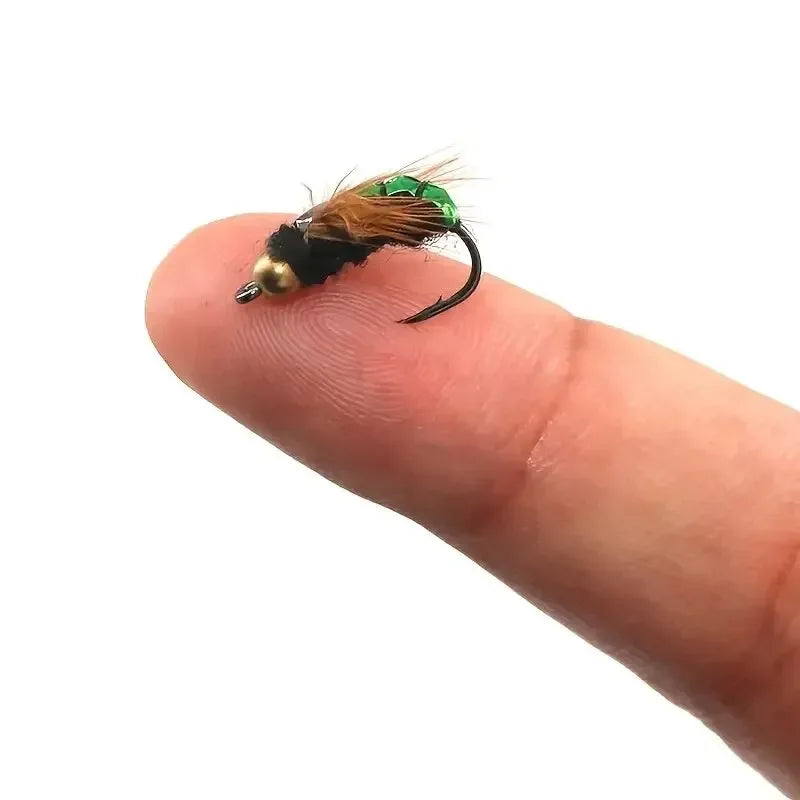 Brass Bead Head Scud Fly Fishing Lures - Fast Sinking Artificial Insect Worm Bait for Trout (5/10pcs Set)