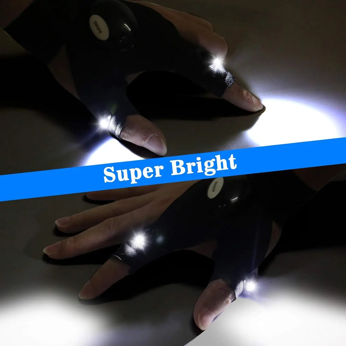 Waterproof LED Fingerless Gloves - Half Finger Flashlight Gloves for Men Women Outdoor Night Fishing Cycling Running