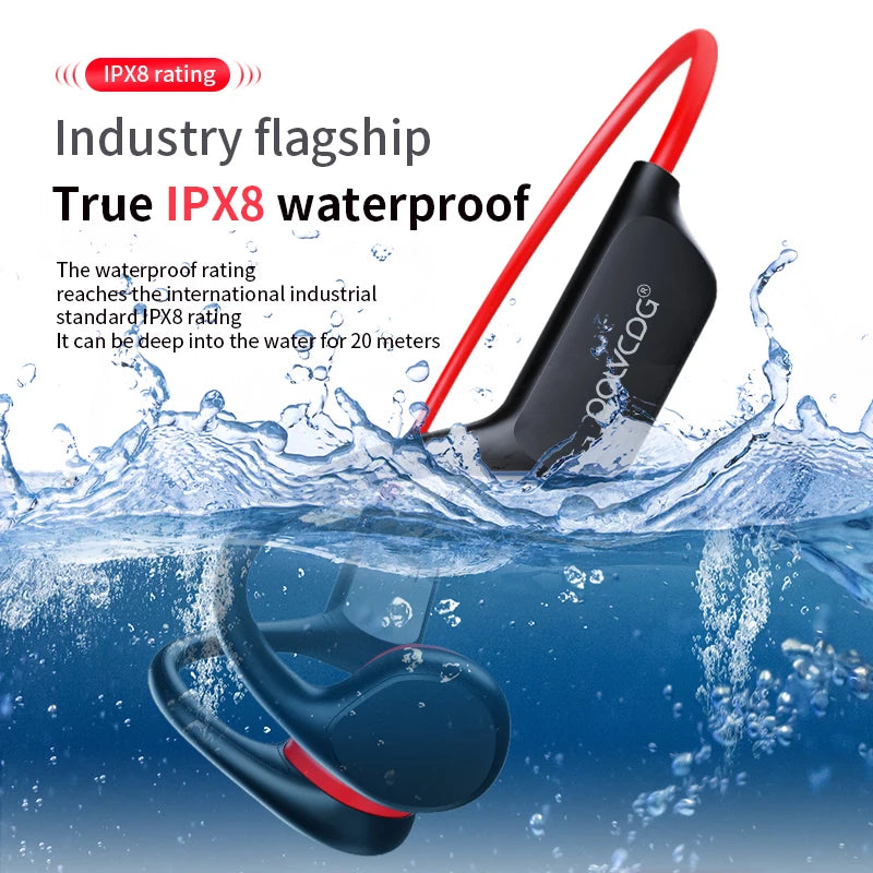 Waterproof Bone Conduction Swimming Headset - Bluetooth 5.3 Wireless Earphones with 32GB Storage, IPX8 Rating & Microphone for Exercise and Fitness