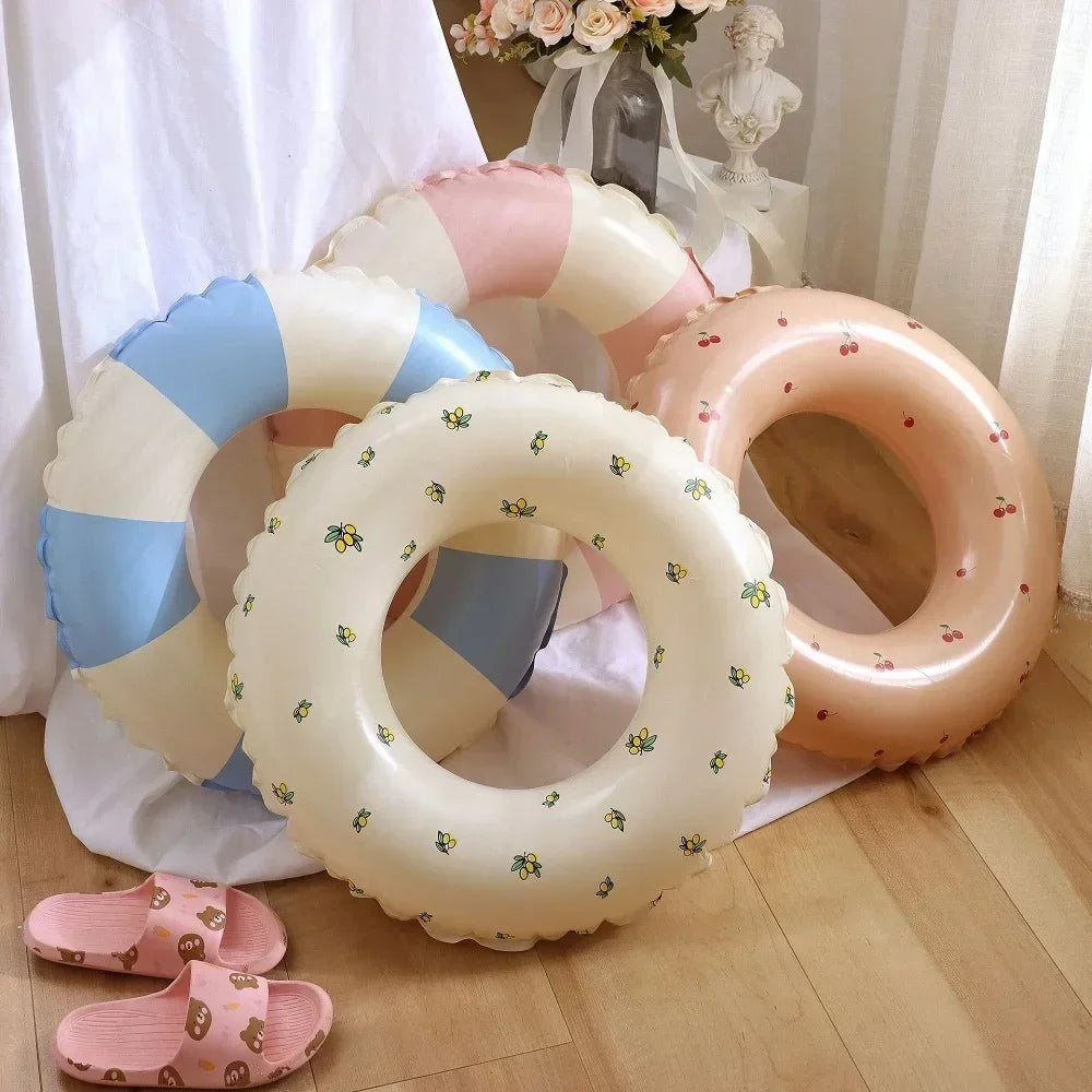 Kids PVC Striped Swimming Ring - Inflatable Floating Tube Donut for Boys & Girls Summer Pool Fun