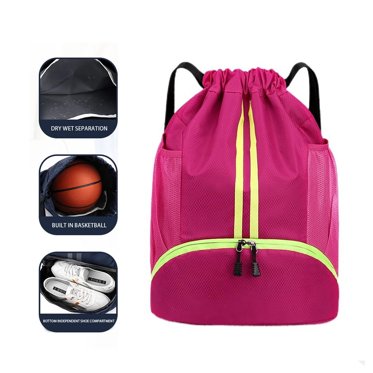 Dry-Wet Separation Sports Backpack - Basketball Swimming Training Bag with Drawstring - Women's Fitness Storage Bag