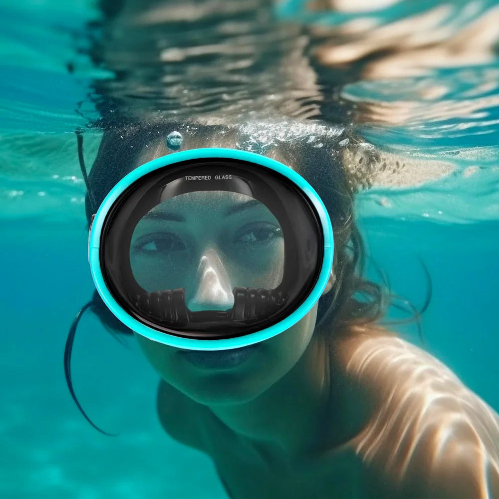 Classic Retro Oval Spearfishing Mask - Panoramic Wide View Scuba Diving Goggles with Tempered Glass Lens for Adults