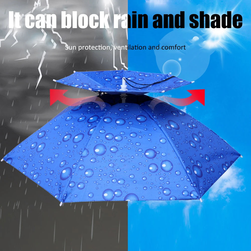 Foldable Umbrella Hat - Waterproof Hands-Free Rain & Sun Protection for Fishing, Camping & Beach (55-95CM Adjustable)