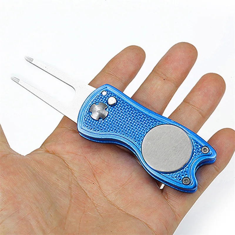 1pc Foldable Golf Divot Repair Tool with Golf Ball Tool Pitch Groove Cleaner Golf Accessories Putting Green Fork Training Aids