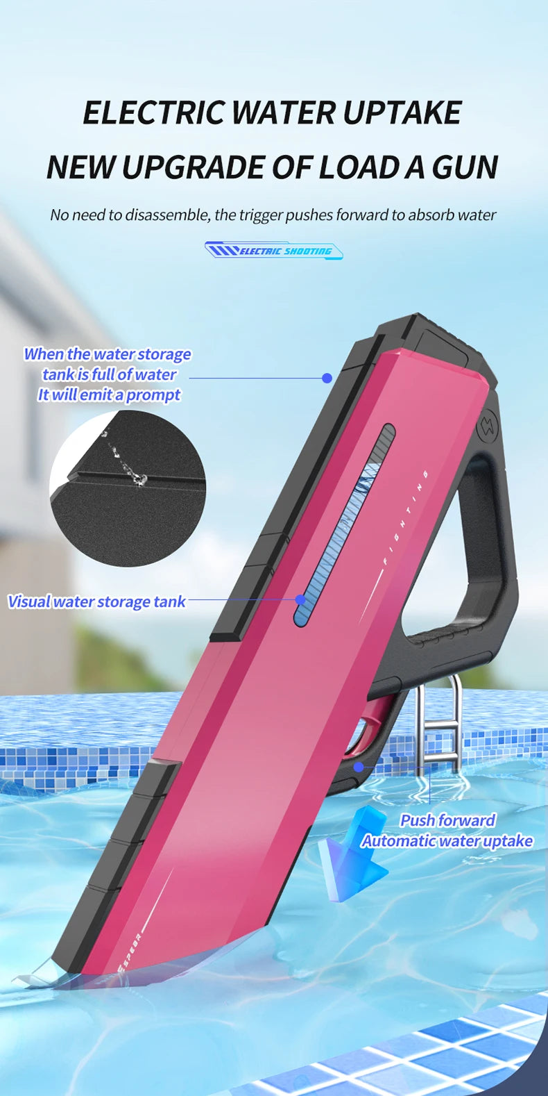 Electric High Pressure Water Gun - Kids Summer Pool Toy for Outdoor Water Fight Games