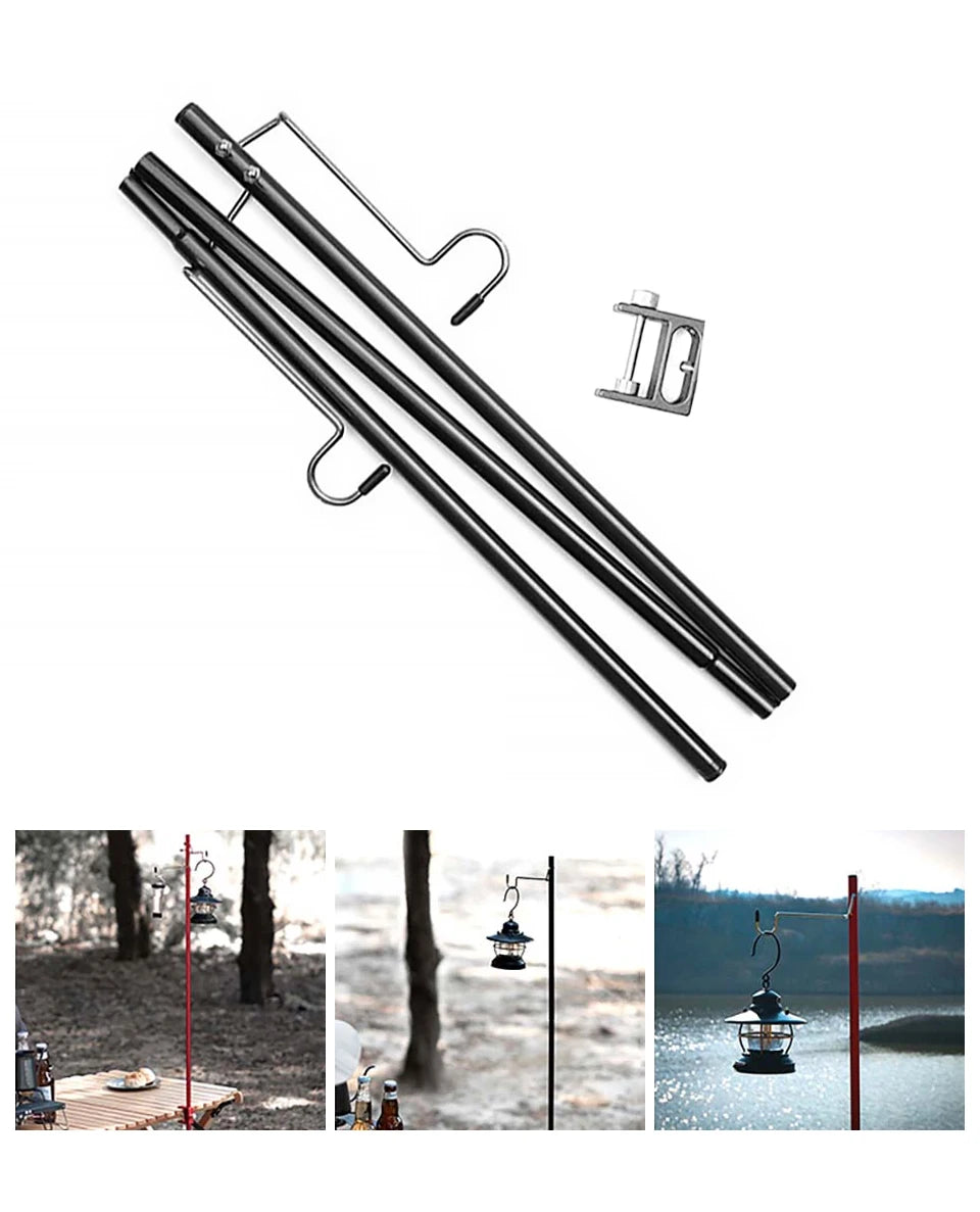 Portable Camping Lantern Stand - Detachable Tabletop Light Holder with Hangers for Hiking & Tourist Equipment