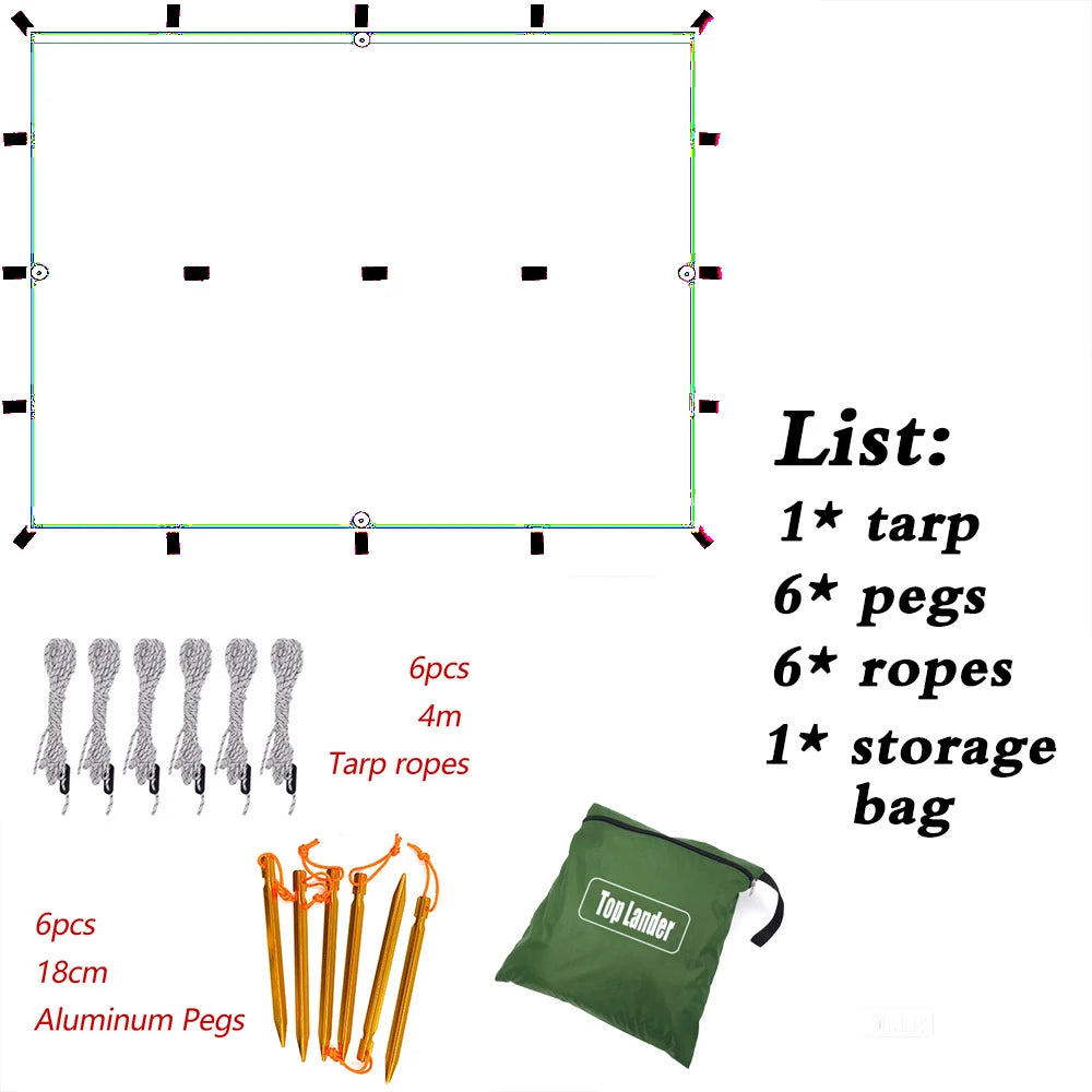 Waterproof Tent Tarp 19 Hang Points Survival Tent Outdoor Camping  Tactical Sun Shelter 4x4 3x4 3x3 Lightweight Sunshade Awning