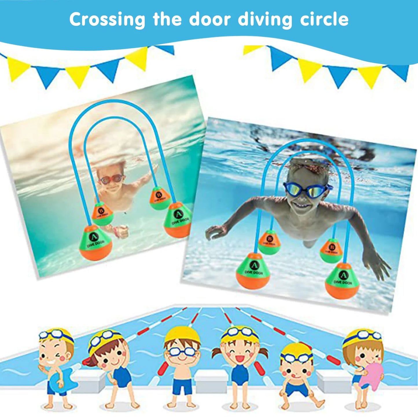 Swimming Pool Dive Rings Set - 2-Piece Reusable Through-Door Diving Game for Adults & Kids - Fun Water Sports Training Aid