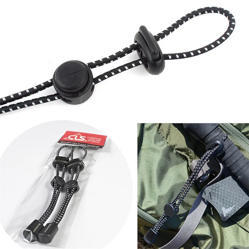 Hiking Pole Holder Set - 2 Pack Backpack Walking Stick Attachment Straps with Tie Cord Rope for Trekking, Camping & Mountain Outdoor Sports