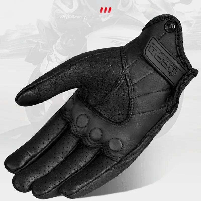 Full Finger Motorcycle Gloves - Breathable Leather Carbon Fiber - Men & Women - All Season Motorbike Motorcross Cycling Gloves