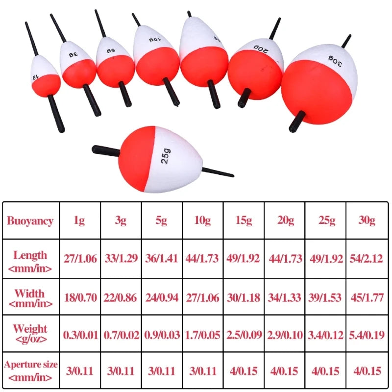 Premium Fishing Float Set - 5 Pieces, 8 Size Options, High Quality