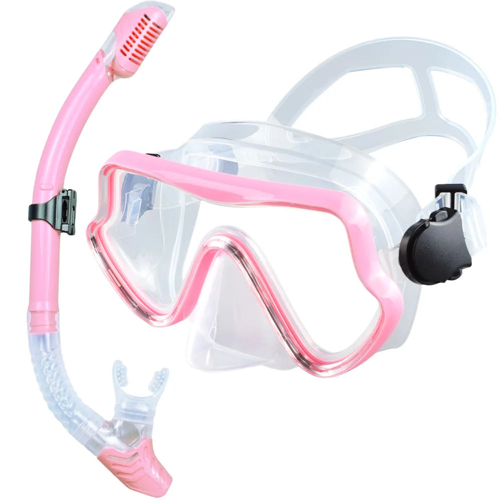 Professional Adult Diving Mask & Snorkel Kit - Tempered Glass Panoramic Swimming Goggles with Training Snorkel Gear