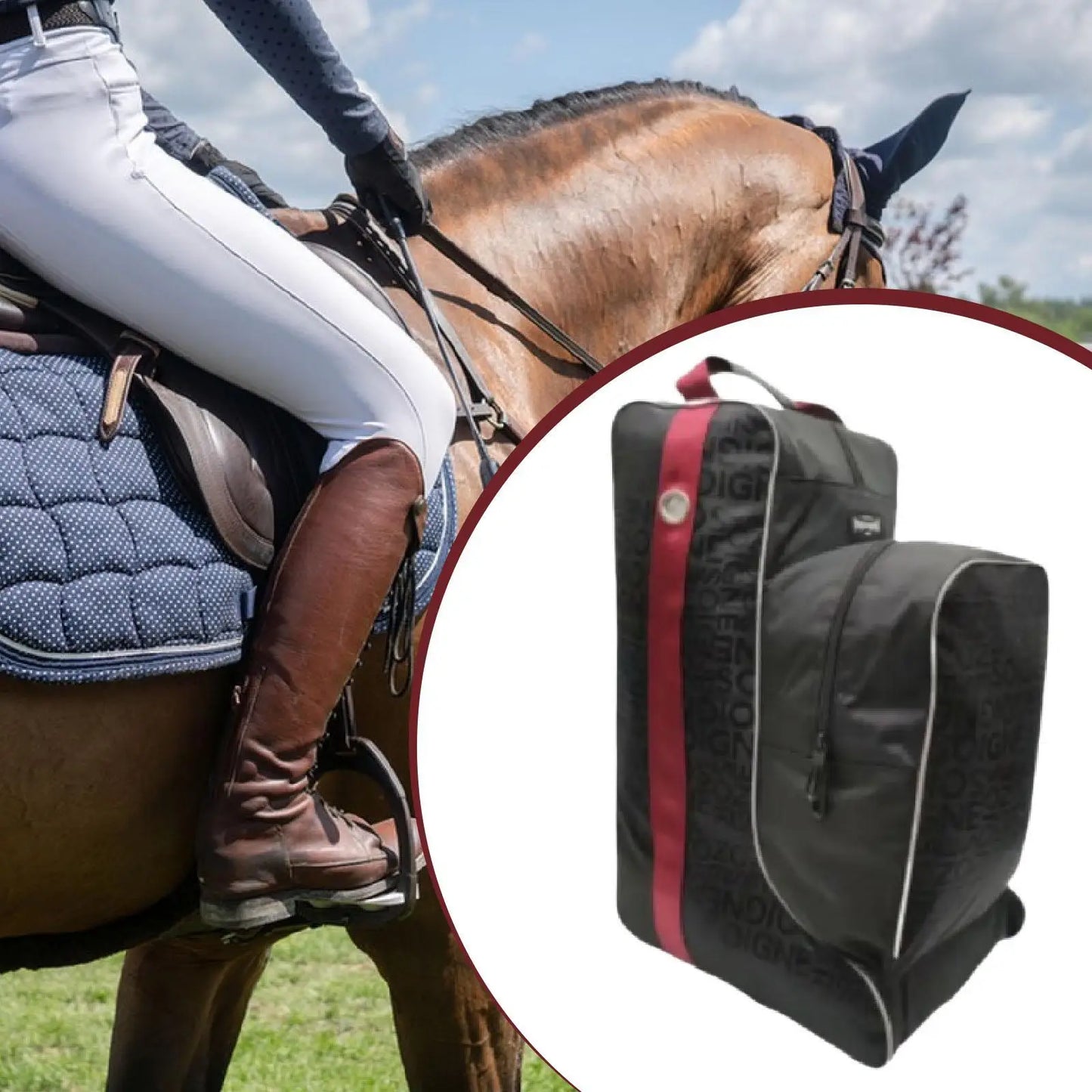 Equestrian Tall Boot Bag - Horse Riding Equipment Carry Pouch for Competition Boots and Horsewhip