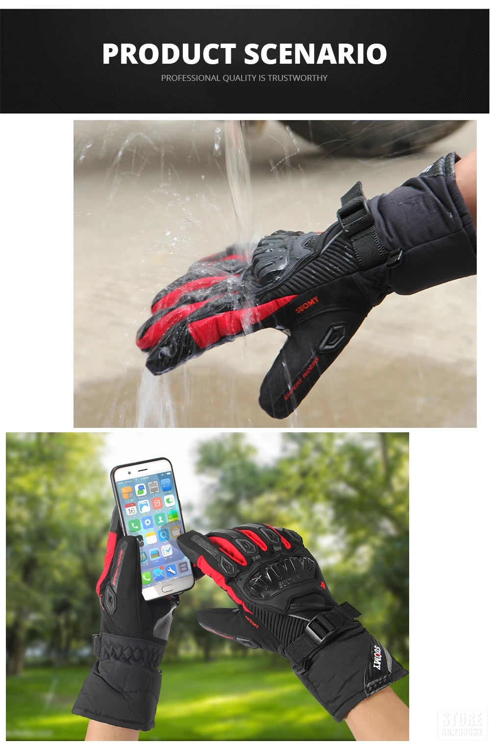 Winter Motorcycle Gloves - Windproof Waterproof Touch Screen Motocross Riding Gloves for Men
