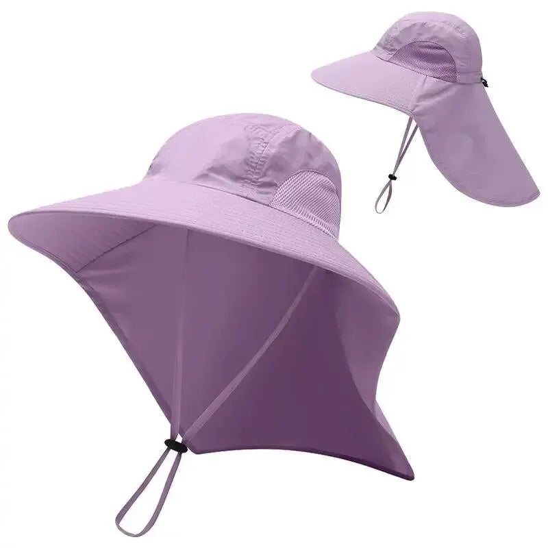 Unisex Wide Brim Safari Hat with Cooling Neck Flap - Sun Protection Baseball Cap for Outdoor Hiking and Fishing