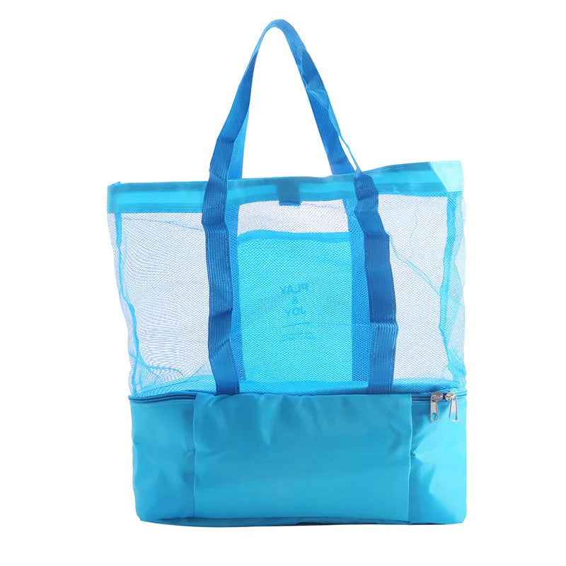 Waterproof Double-Layer Beach Tote Bag - Large Capacity Mesh Swimming Storage Bag with Heat Preservation for Women