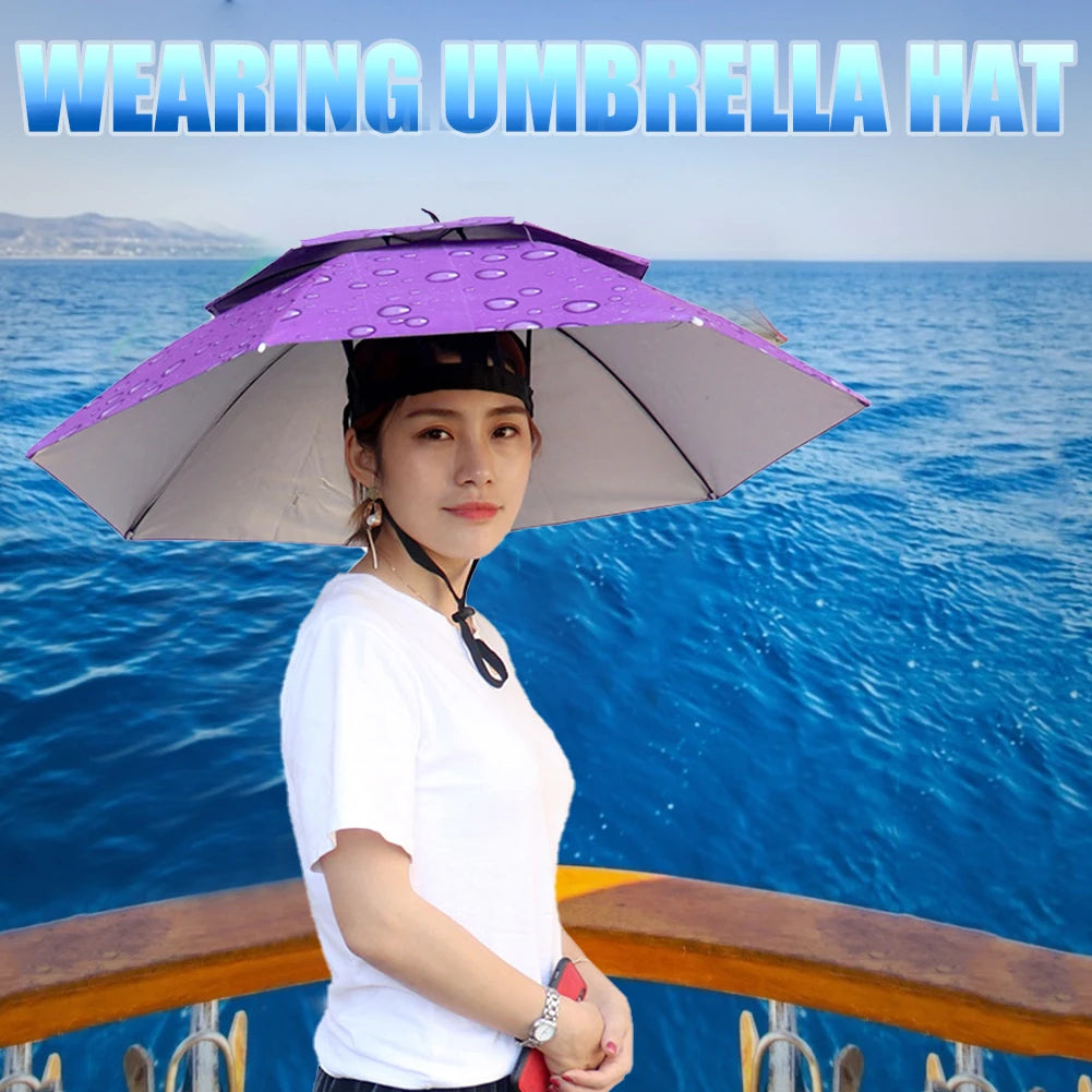 Foldable Umbrella Hat - Waterproof Hands-Free Rain & Sun Protection for Fishing, Camping & Beach (55-95CM Adjustable)