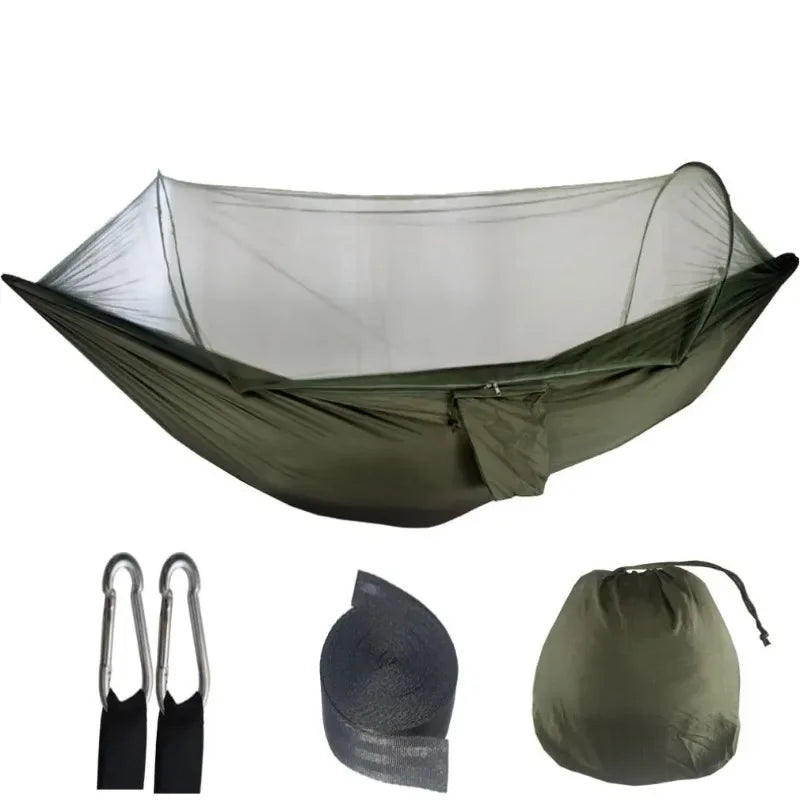 Lightweight Parachute Fabric Camping Hammock with Mosquito Net - High Strength Hanging Bed 250x120cm