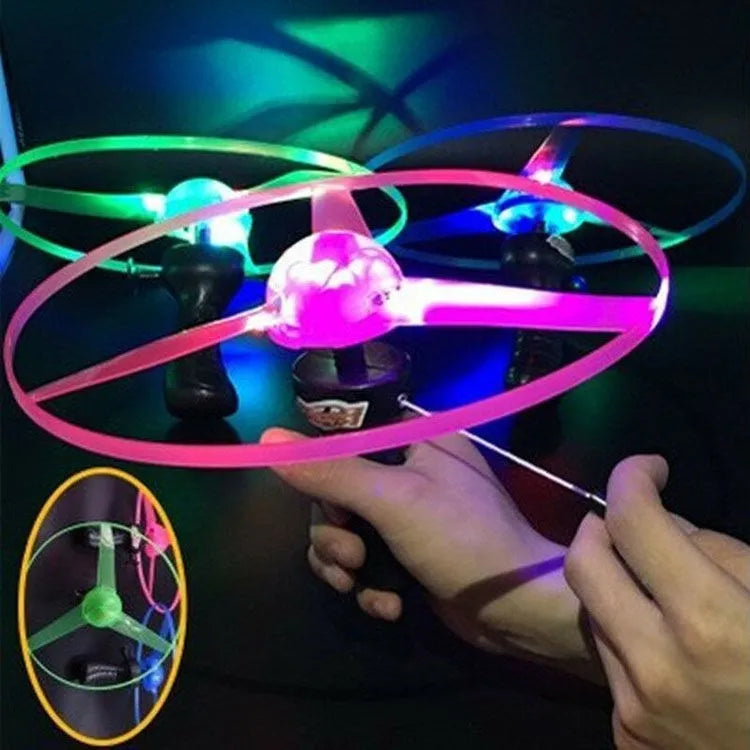 Kid's Sports Pull-Line Saucer Toys - Children's Outdoor Fun - Rotating Flying Toy with LED Light