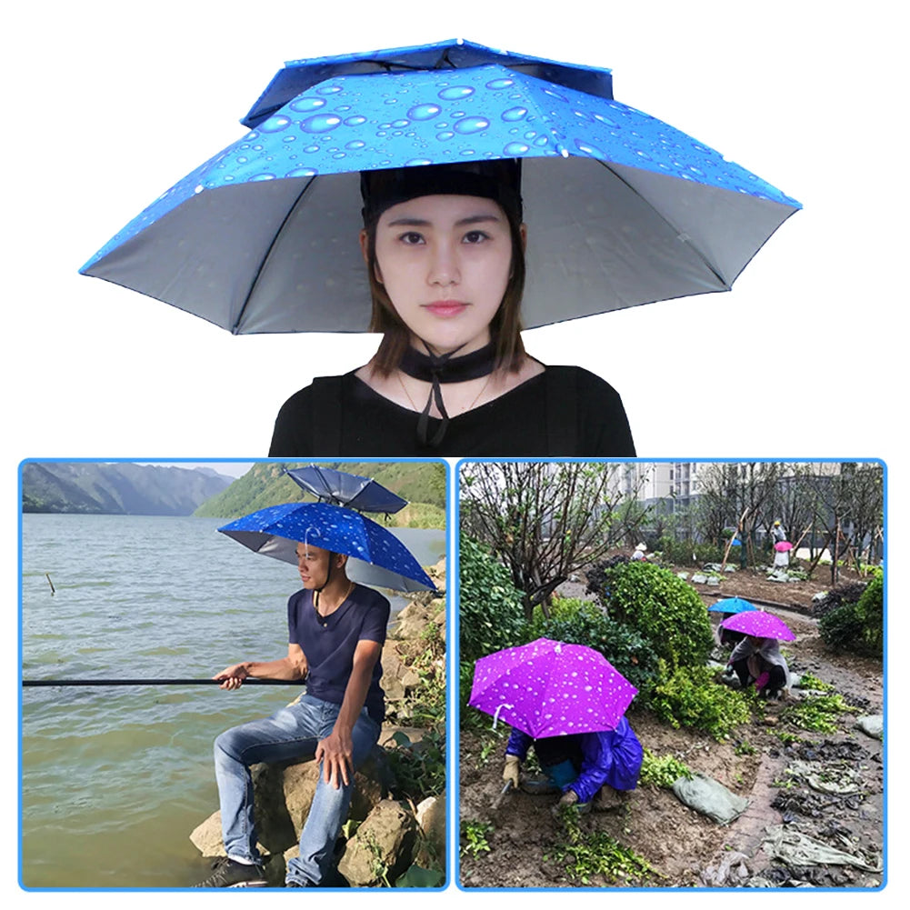 Foldable Umbrella Hat - Waterproof Hands-Free Rain & Sun Protection for Fishing, Camping & Beach (55-95CM Adjustable)