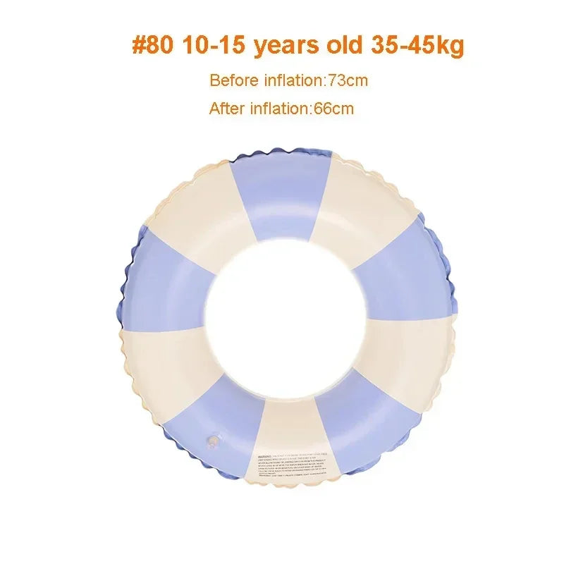 Kids PVC Striped Swimming Ring - Inflatable Floating Tube Donut for Boys & Girls Summer Pool Fun