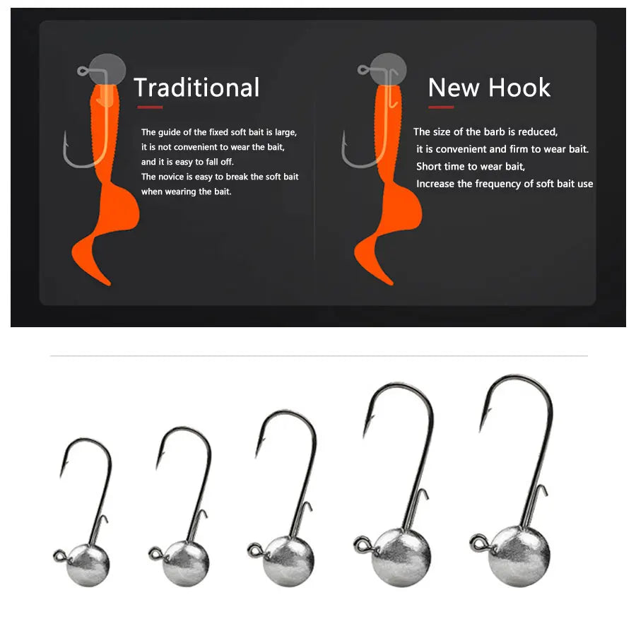 Round Head Jig Hooks for Soft Lure Fishing - Multi-Weight Pack (1g, 2g, 3g, 4g to 20g) - Premium Worm Bait Jigging Hooks for Crank Fishing
