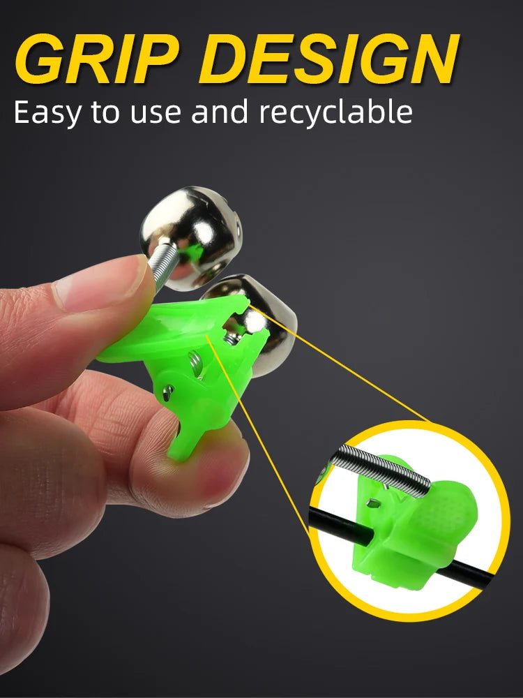 Fishing Rod Bite Alarm Set - 5 Pack Green ABS Bell Clamps with Metal Tips for Outdoor Fishing