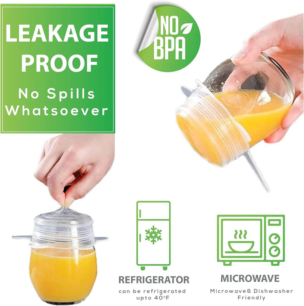 Universal Silicone Food Storage Lids - 6 Piece Set of Reusable Airtight Stretch Covers for Round Dishes & Kitchen Containers