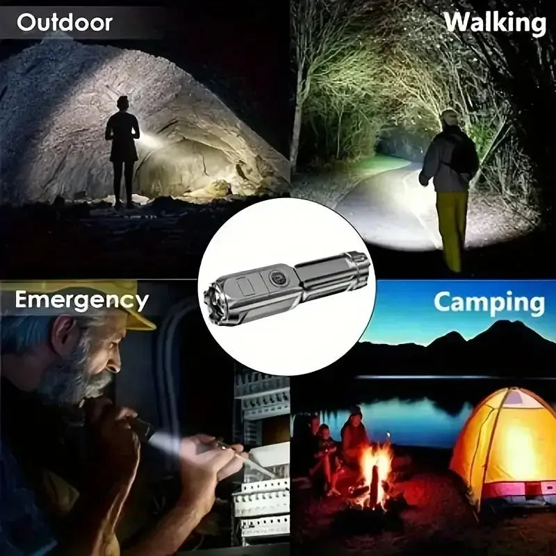 Powerful LED Flashlight Telescopic Zoom Tactical Torch USB Charging Spotlight 4 Lighting Mode Long-Range Outdoor Flashlight