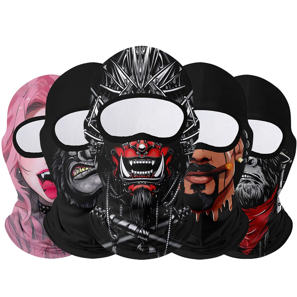 Full Face Balaclava Mask - Breathable Windproof UV Sun Protection - Moto Skull Ghost Clown Design for Summer Spring