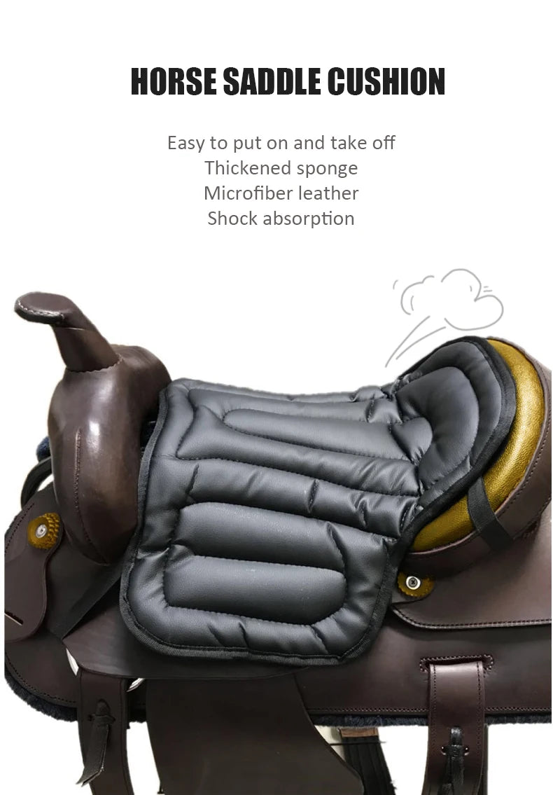 Western Equestrian Saddle Pad - Artificial Leather Shock-Absorbing Soft Seat Cushion for Horse Riding & Motorcycles