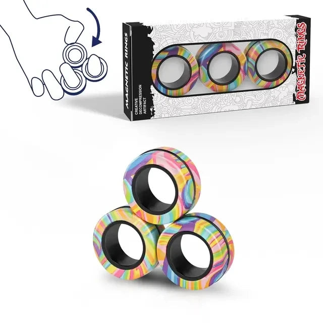 3-Piece Magnetic Spinner Rings Fidget Toy Set - Premium Fidget Magnets for Adults, Teens & Kids