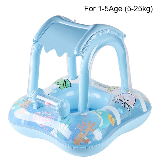 Kids Pool Float with Protective Canopy - Safe Swimming Ring for Babies, Toddlers & Infants - Beach Party Toy (1 Piece)