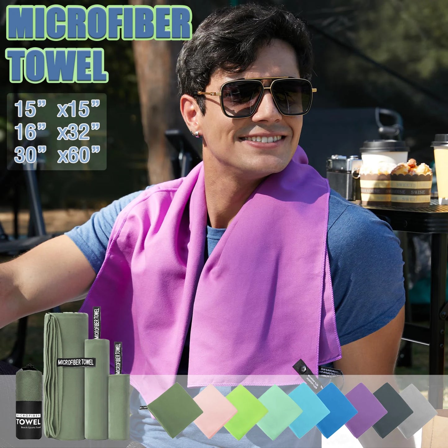 Ultralight Microfiber Sports Towel - Quick Dry Portable Beach Towel with Pocket for Swimming, Pool, Gym, Fitness & Yoga