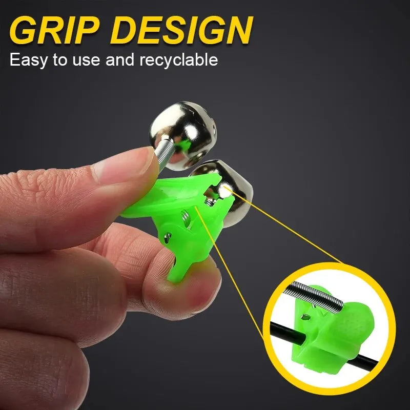 Fishing Rod Bite Alarm Set - 5 Pack Green ABS Bell Clamps with Metal Tips for Outdoor Fishing
