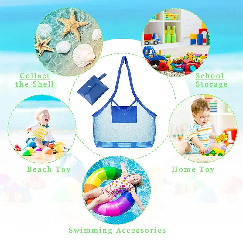 Large Multicolor Mesh Beach Tote - Breathable Sand-Away Bag with Hanging Loop & Foldable Toy Storage (1pc)