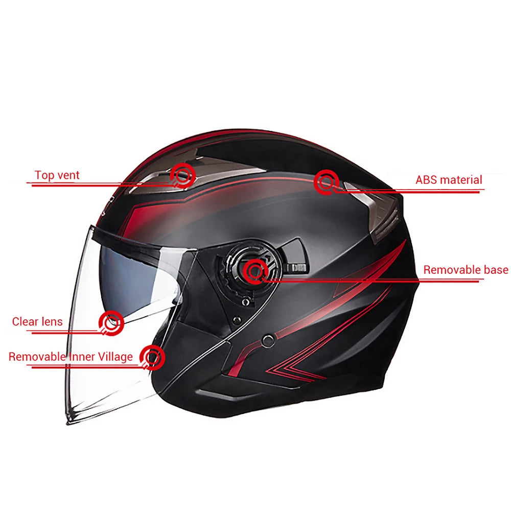 Half Face Motorcycle Helmet - Double Lens, Four Season, Unisex Street Fashion Safety Helmet