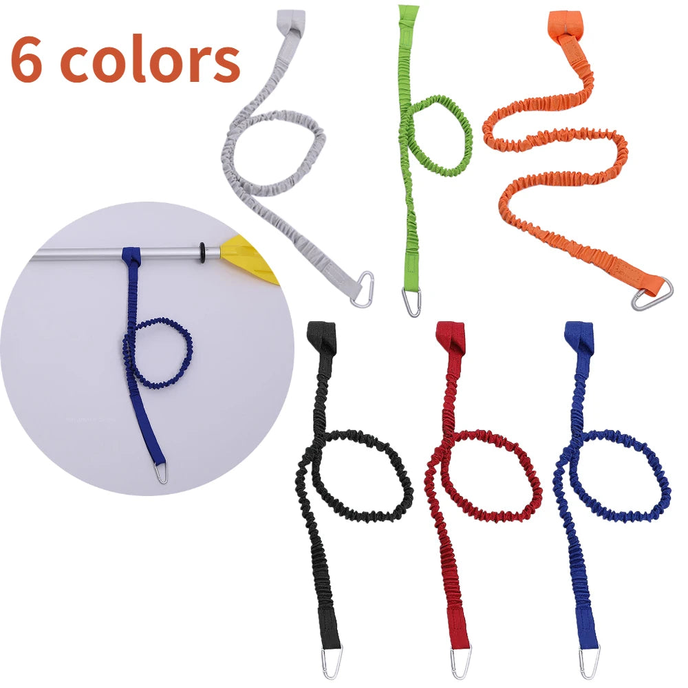 Adjustable Elastic Kayak Rod Lanyard - Canoe Paddle Leash - Fishing Rod Leash - Safety Rope - Carabiner - Rowing Boats Accessories